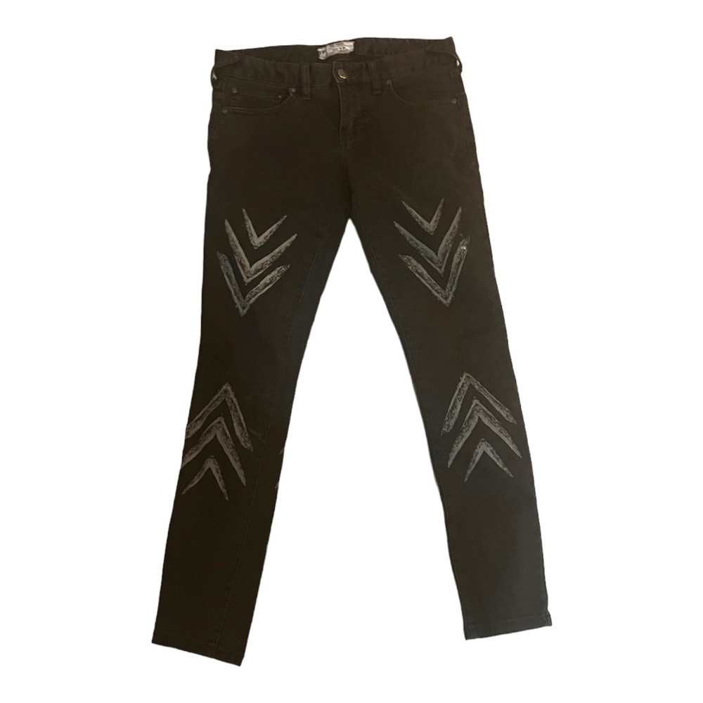 Free People Dotted Ikat Chevron Black Jeans Size 26 - Picture 3 of 9